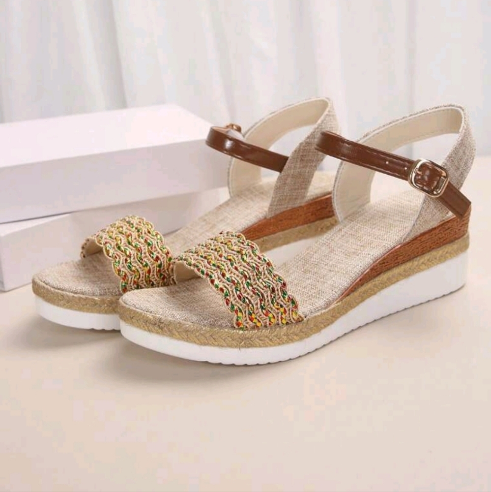 Women's Colorful Thick-Bottomed Espadrille Sandals With Wedge Heels